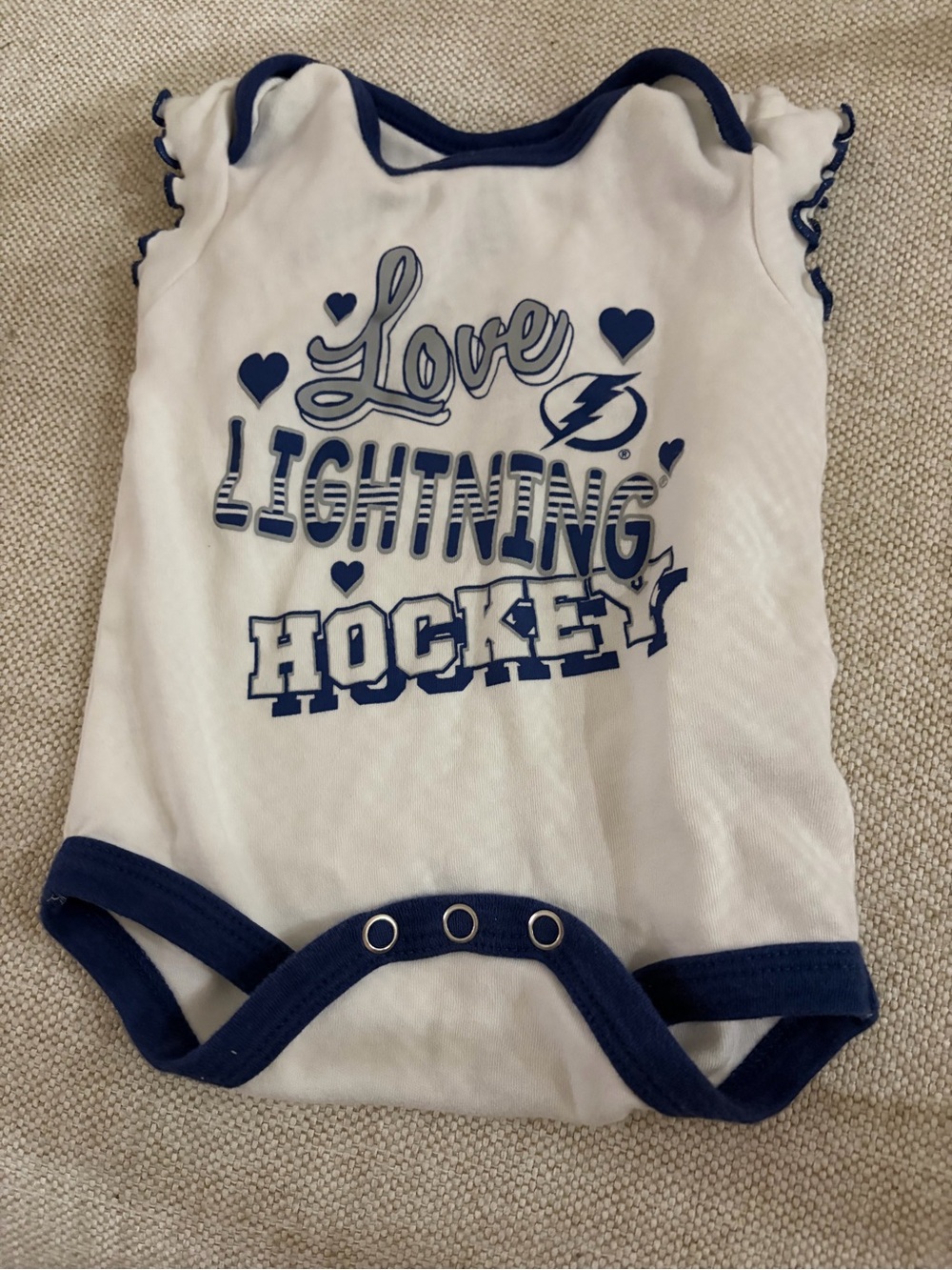 NHL Tampa bay lightning White Baby Bodysuit with Navy Trim